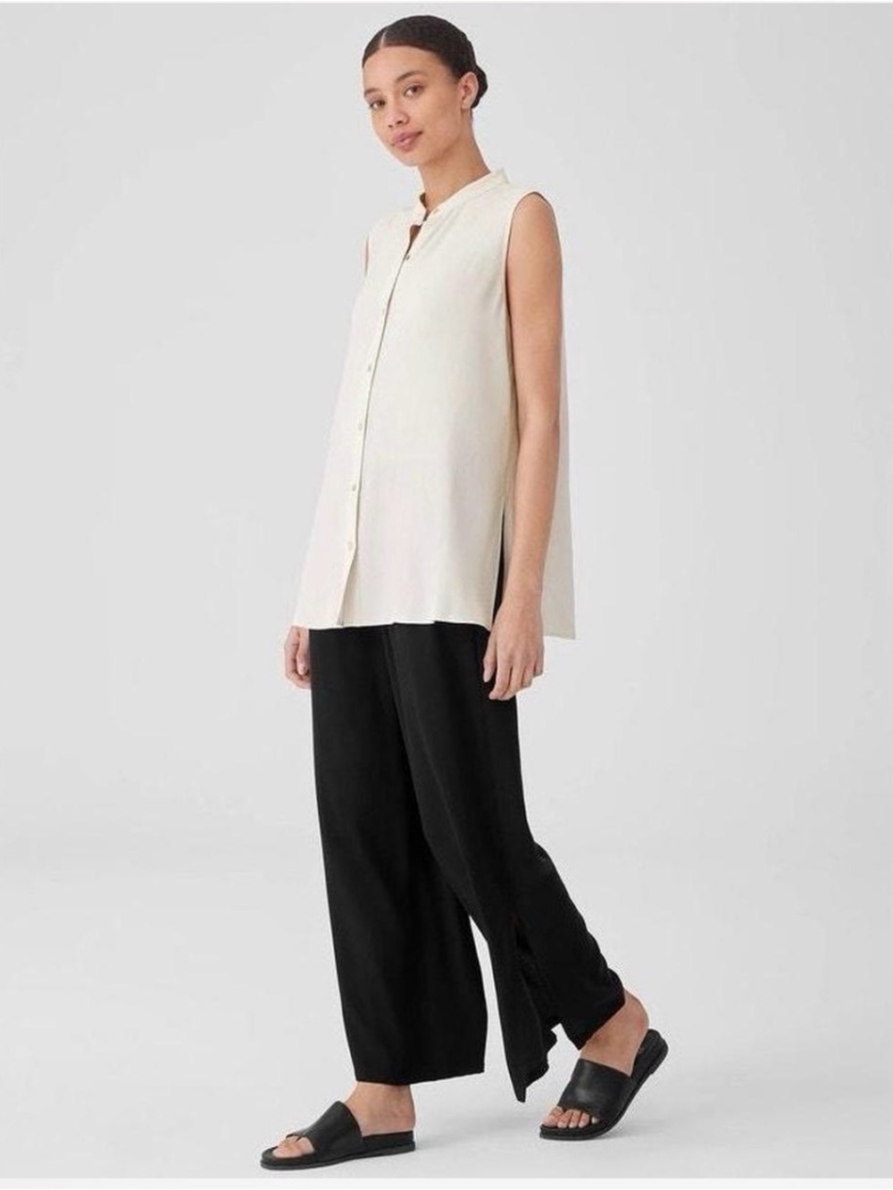 Eileen Fisher 100% Silk Georgette Blouse Tank Size M Office Career